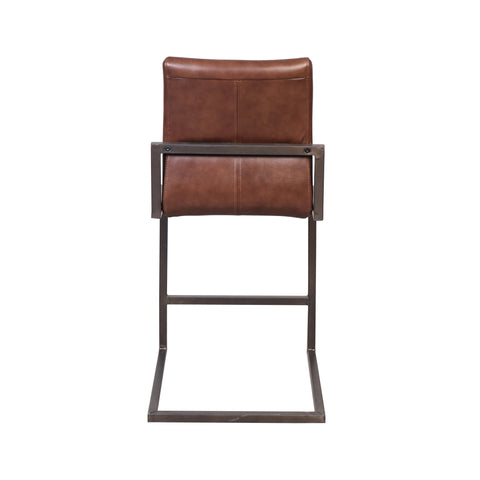 Francois Vintage Brown Leather and Antique Black Metal Finish Counter Stool