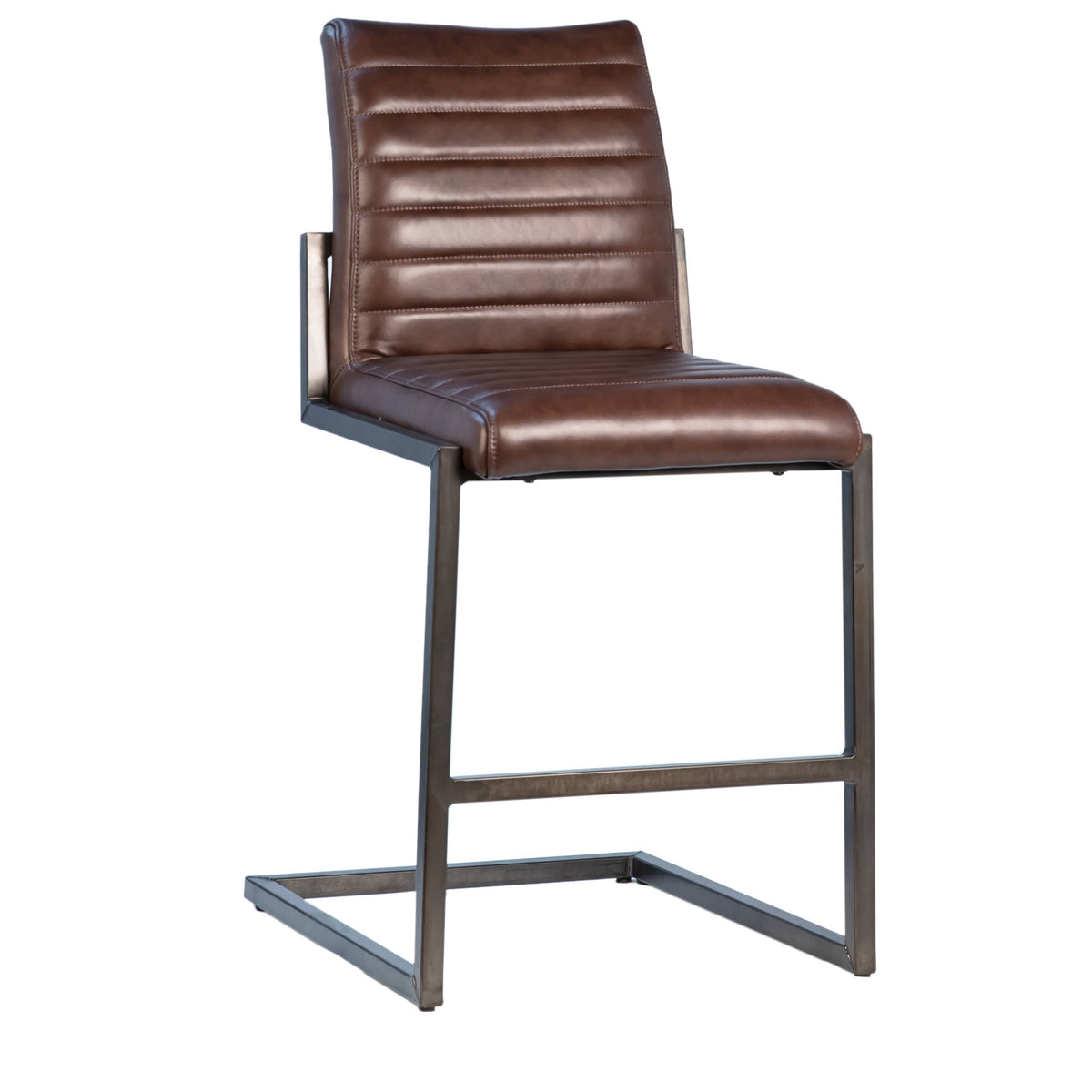 Francois Vintage Brown Leather and Antique Black Metal Finish Counter Stool