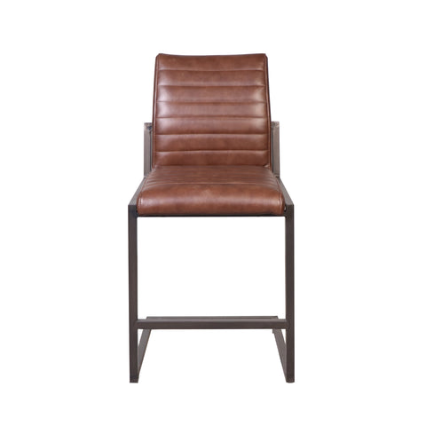 Francois Vintage Brown Leather and Antique Black Metal Finish Counter Stool