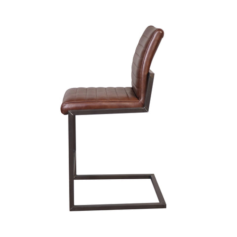Francois Vintage Brown Leather and Antique Black Metal Finish Counter Stool