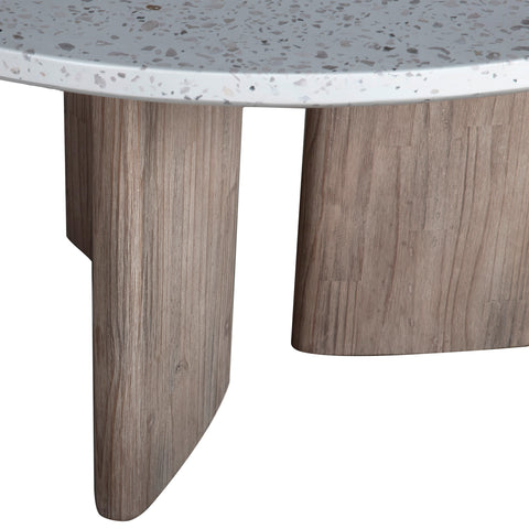 Harrell White Terrazzo and Antique Wood Wash Finish Round Outdoor Dining Table    Model DOV24027