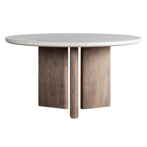 Harrell White Terrazzo and Antique Wood Wash Finish Round Outdoor Dining Table    Model DOV24027