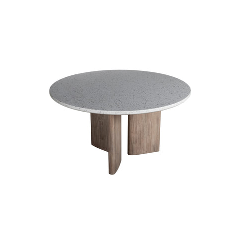 Harrell White Terrazzo and Antique Wood Wash Finish Round Outdoor Dining Table    Model DOV24027