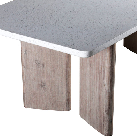 Harrell White Terrazzo and Antique Wood Wash Finish Outdoor Dining Table