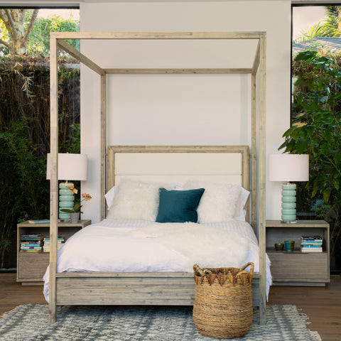 Juliette Natural Warm Wash Finish and Off White Fabric Bed