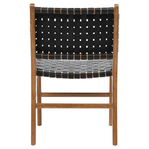 Dale Antique Black Leather and Natural Wood Finish Dining Chair