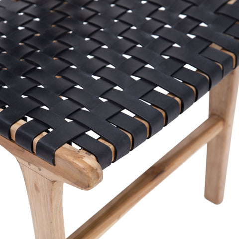 Dale Antique Black Leather and Natural Wood Finish Dining Chair