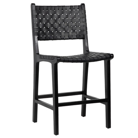 Dale Antique Black Leather and Black Frame Counter Stool