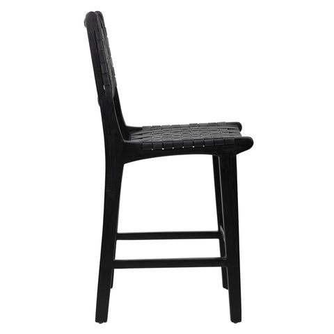 Dale Antique Black Leather and Black Frame Counter Stool