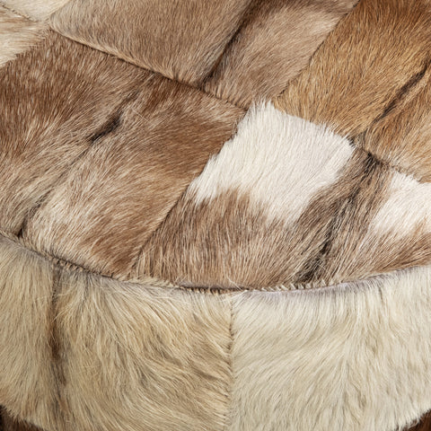 Atha Brown and White Hide with Natural Wood Finish Legs Stool