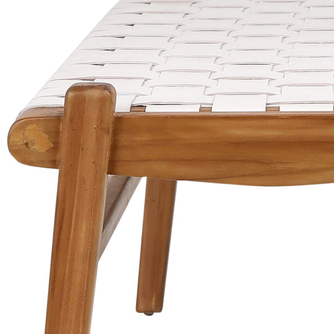 Salazar White Leather and Natural Wood Finish Bench