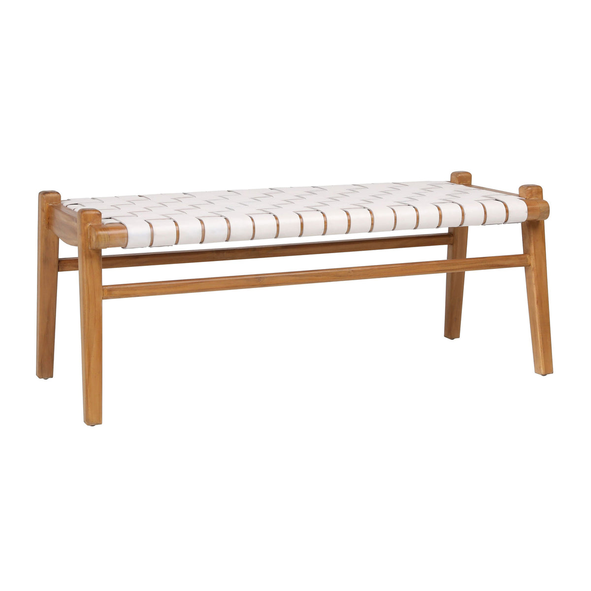 Salazar White Leather and Natural Wood Finish Bench
