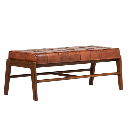 Dennis Brown Leather and Stained Wood Finish Bench