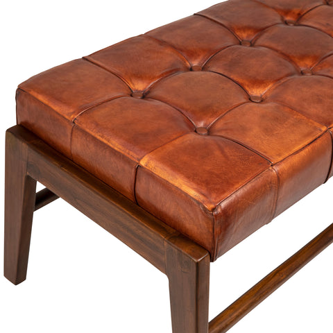 Dennis Brown Leather and Stained Wood Finish Bench