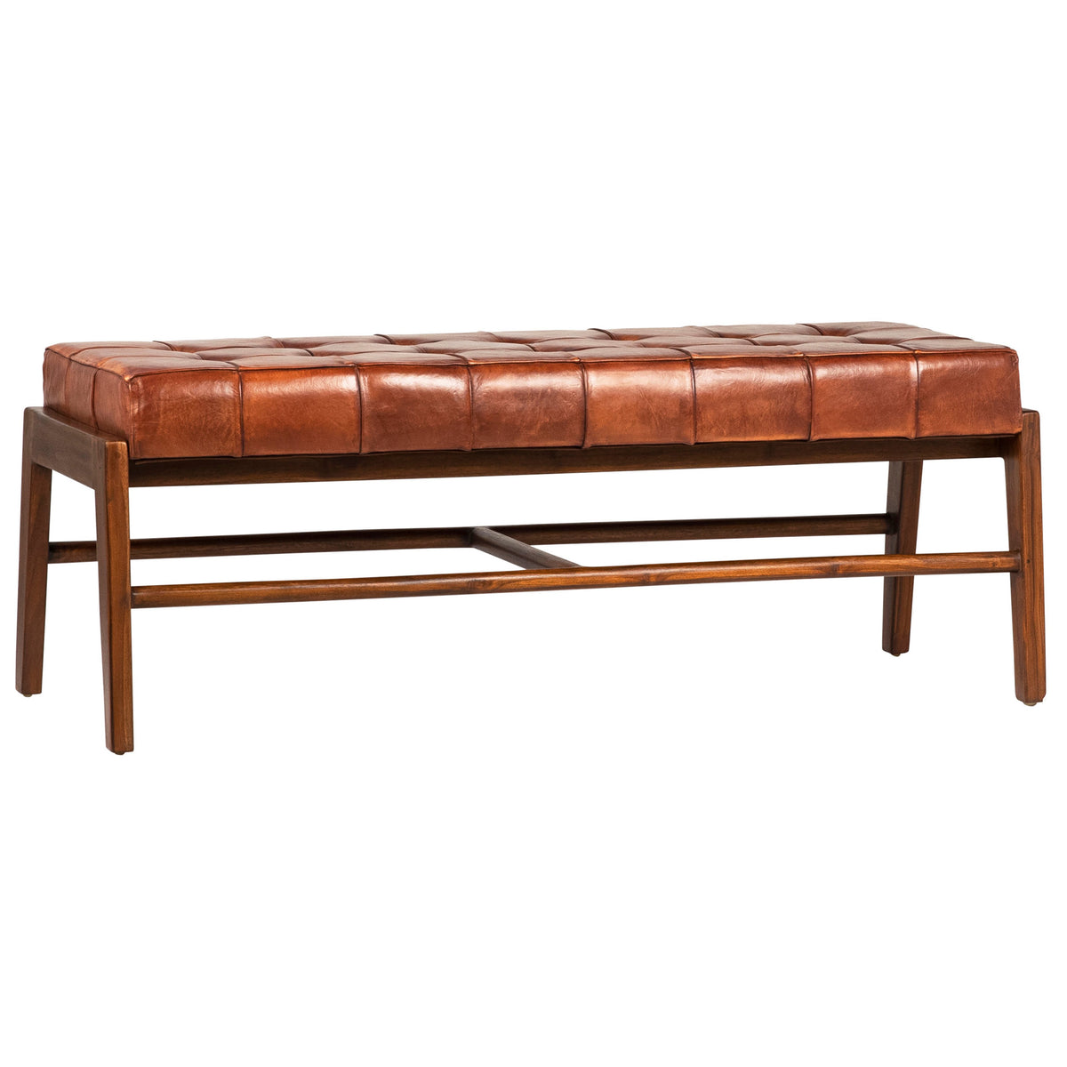 Dennis Brown Leather and Stained Wood Finish Bench