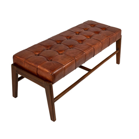 Dennis Brown Leather and Stained Wood Finish Bench