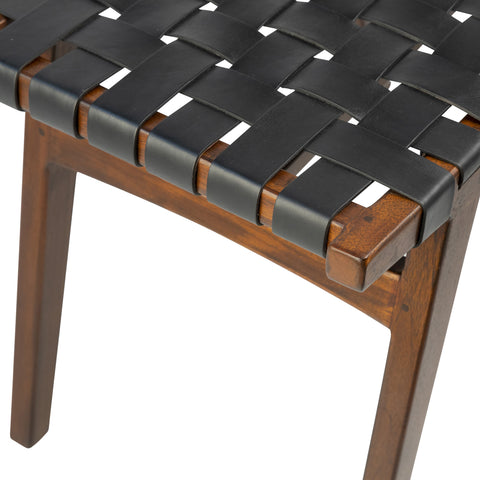 Camila Black Leather and Dark Brown Wood Finish Stool