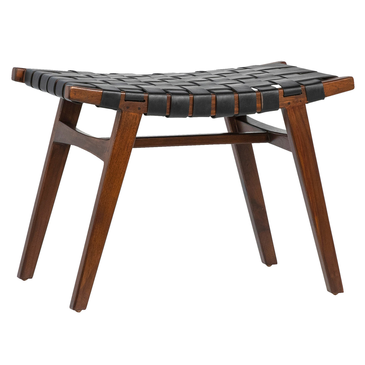 Camila Black Leather and Dark Brown Wood Finish Stool