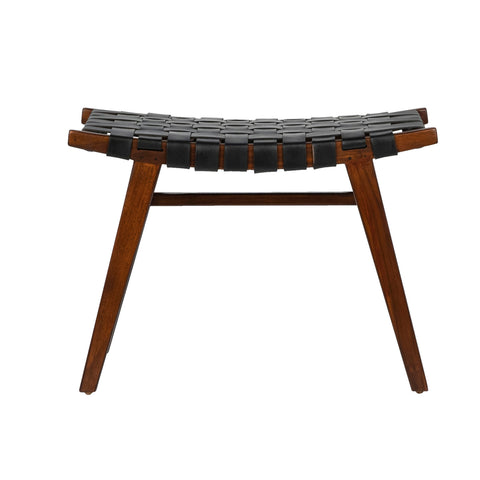 Camila Black Leather and Dark Brown Wood Finish Stool