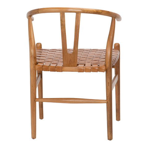 Bernice Tan Leather and Natural Wood Finish Dining Chair