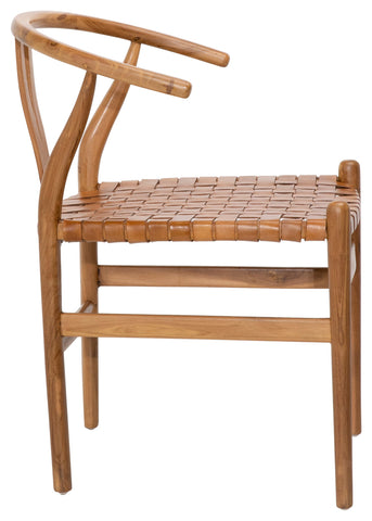 Bernice Tan Leather and Natural Wood Finish Dining Chair
