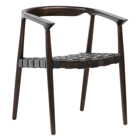 Elric Dark Brown Wood Finish and Black Leather Dining Chair
