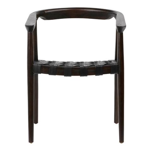 Elric Dark Brown Wood Finish and Black Leather Dining Chair