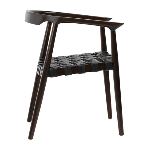 Elric Dark Brown Wood Finish and Black Leather Dining Chair
