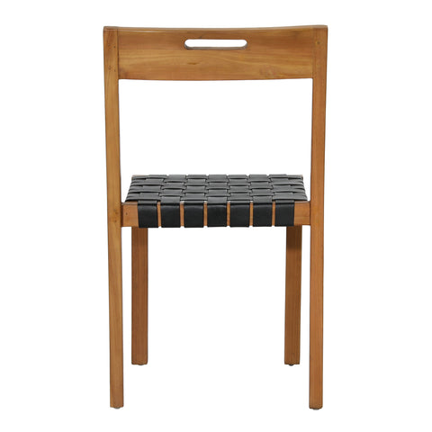 Glinda Natural Wood and Black Leather Dining Chair Set Of 2
