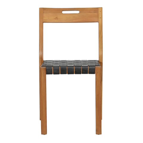 Glinda Natural Wood and Black Leather Dining Chair Set Of 2