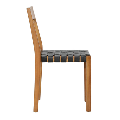 Glinda Natural Wood and Black Leather Dining Chair Set Of 2