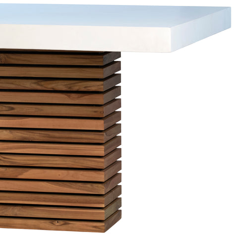 Aldea White Sealed Top and Natural Wood Finish Base Outdoor Dining Table
