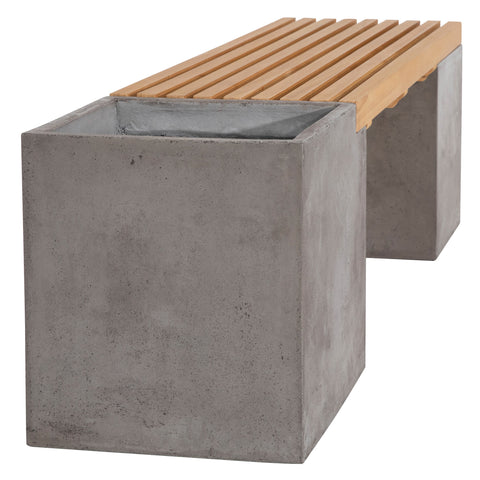 Bowman Dark Grey Concrete Finish and Natural Wood Sealed Top Outdoor Bench