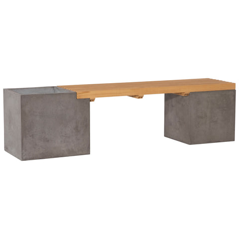 Bowman Dark Grey Concrete Finish and Natural Wood Sealed Top Outdoor Bench