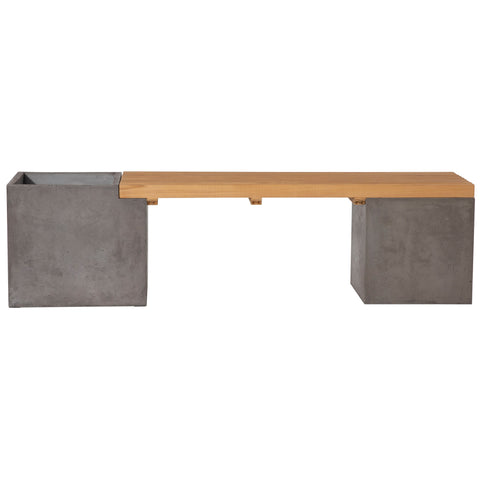 Bowman Dark Grey Concrete Finish and Natural Wood Sealed Top Outdoor Bench