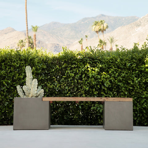 Bowman Dark Grey Concrete Finish and Natural Wood Sealed Top Outdoor Bench