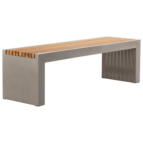 Alex Dark Grey Concrete Finish and Natural Wood Sealed Top Outdoor Bench