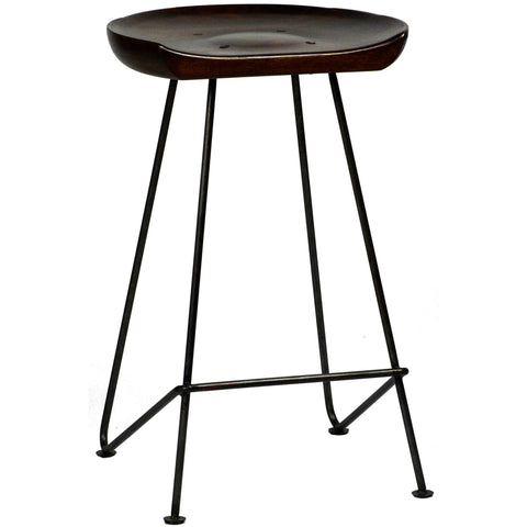 Flynn Dark Brown Sealed Finish and Black Iron Counter Stool
