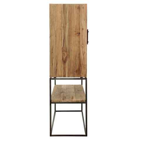 Kya Distressed Natural Finish with White Handpainted Carved Door Fronts Cabinet