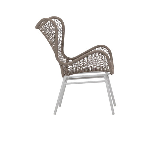 Carmen Sand Color Rope and White Powder Coated Finish Outdoor Occasional Chair