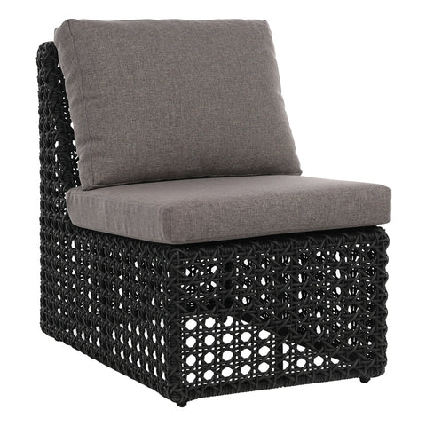 Arnie Dark Charcoal Weave and Powder Coated Metal with Grey Cushion Armless Outdoor Occasional Chair