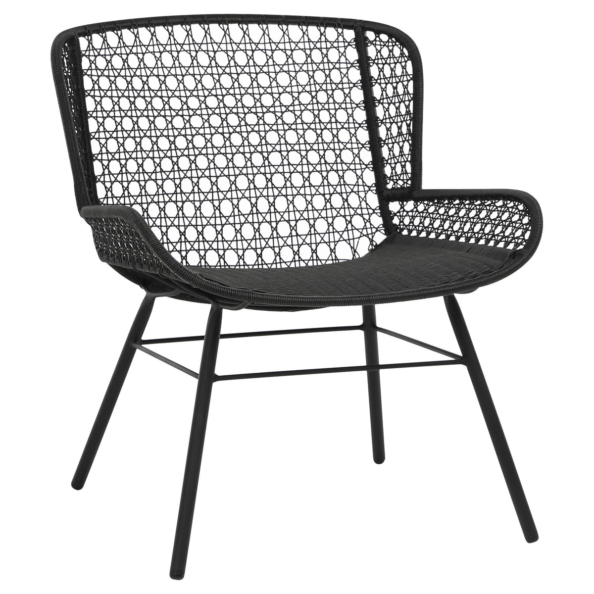 Delfine Black Weave and Black Powder Coated Metal Outdoor Occasional Chair