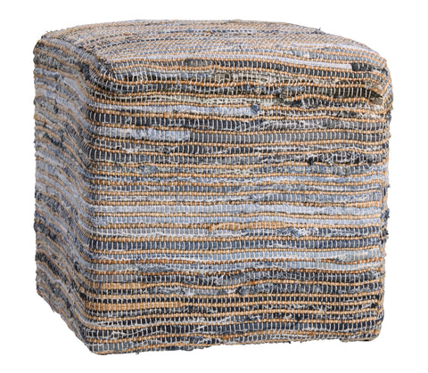 Assam Denim Blue and Natural Jute Finish Ottoman