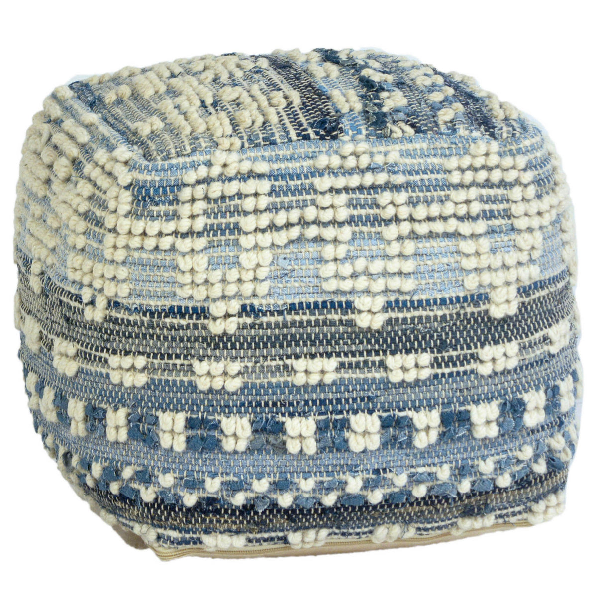 Inyo Denim Blue and Natural White Finish Pouf