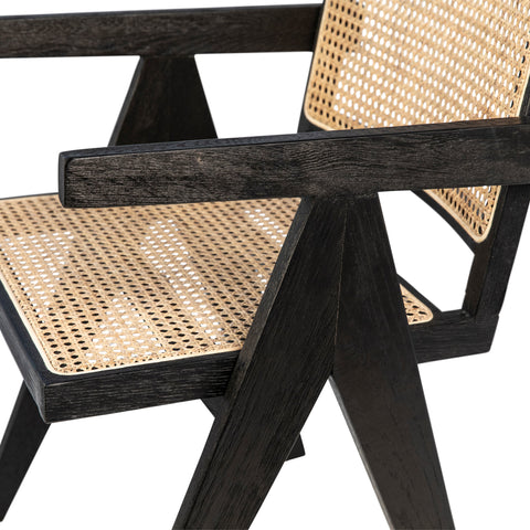 Norwich Antique Black Wood and Natural Rattan Finish Dining Chair