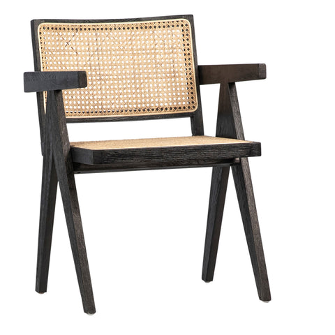 Norwich Antique Black Wood and Natural Rattan Finish Dining Chair