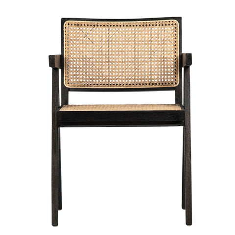 Norwich Antique Black Wood and Natural Rattan Finish Dining Chair