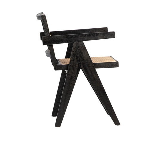 Norwich Antique Black Wood and Natural Rattan Finish Dining Chair