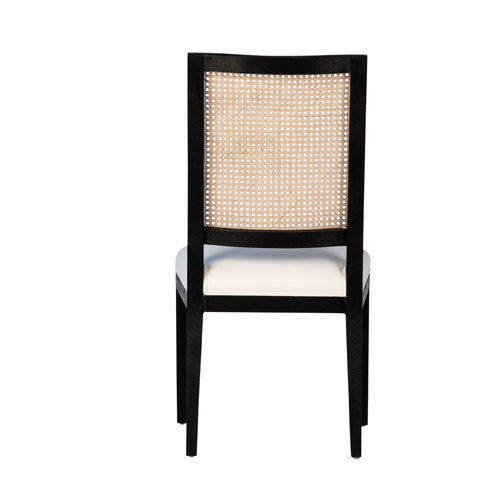Norton Antique Black Frame with Natural Rattan and White Fabric Dining Chair Set Of 2