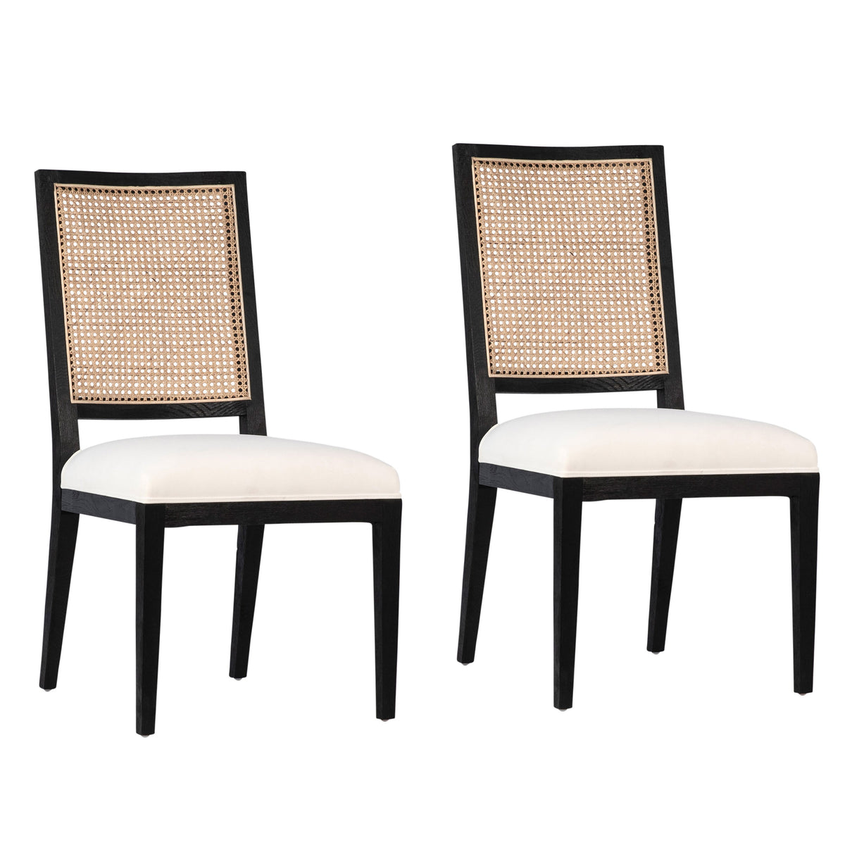 Norton Antique Black Frame with Natural Rattan and White Fabric Dining Chair Set Of 2